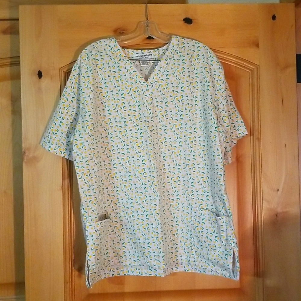 White and flower scrub top